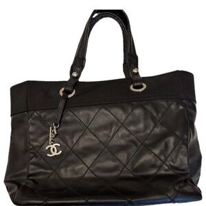Chanel Paris-biarritz Black Quilted Leather Tote Bag AUTHENTIC